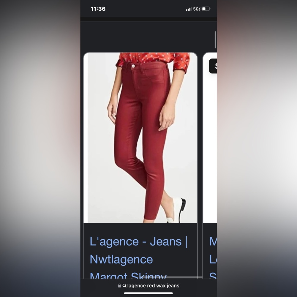 L’Agence Margot Red/burgendy Wax coated jeans